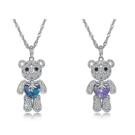 Från Swarovski Elements Cute Bear Full Diamond Tvåfärgad Sterling Silver Halsband