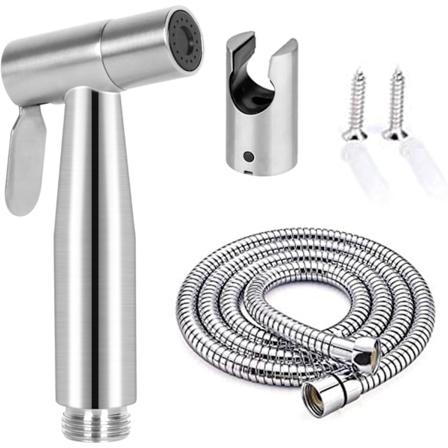 Håndholdt bidet-sprayer, rustfritt stål børstet nikkel spraysett, baderomsklut bleiespray, bærbar rustfri dusjhode Handheld spray gun + metal tube