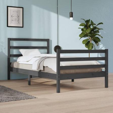 Vidaxl Sängram Grå Massiv Furu 100x200 Cm Grå