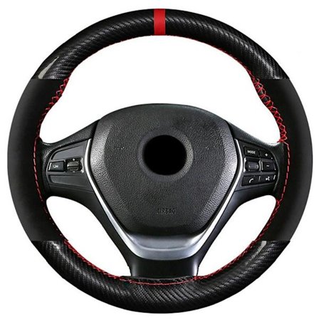 (röd Mark röd linje) Mocka och Kolfiber Handsydd Ratt Rund Fyrsäsongs Handtagsskydd Biltillbehör Rattkåpor