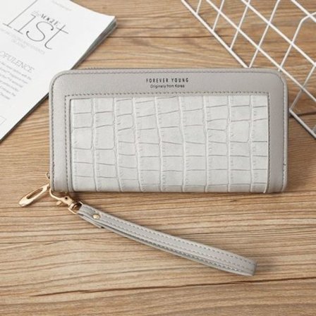 Damer Plånbok med Enkelt Blixtlås, Lång, Krokodilmönster, Myntfack