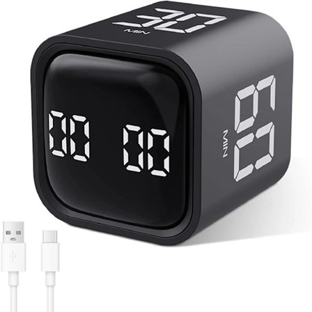 Cube Time Timer, Pomodoro Roterande Timer, 5/10/30/60 Minuter och Digital Timer, Timer för Barn med Vibration, Justerbar, A
