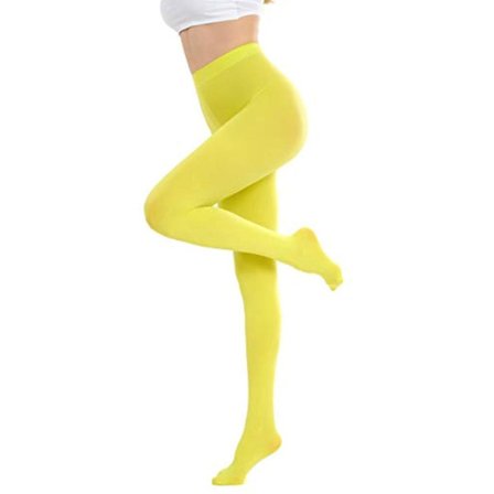 Ensfarvede tights til kvinder, semi-transparente tights med fod, strækstrømpebukser, slidstærke kontroltop-tights, strømpebukser, gul Yellow