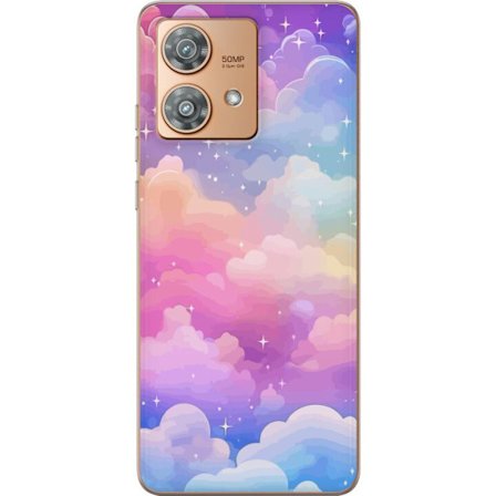 Yhteensopiva Puhelinkuori Motorola Edge 40 Neo Söpö yksisarvinen, jolla on sateenkaarivärinen tukka tähtitausta vasten kawaii-tyylillä