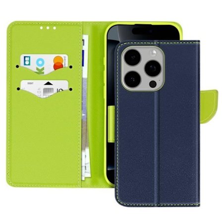 Étui för iPhone 16 Pro Plånbok Saffianoläder Fancy Mörkblå