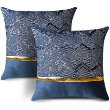 2 stk Polyester Guldtråd Bølge Dekorative Pudebetræk Hjem Stue Sofa Soveværelse (45x45cm, Marineblå)