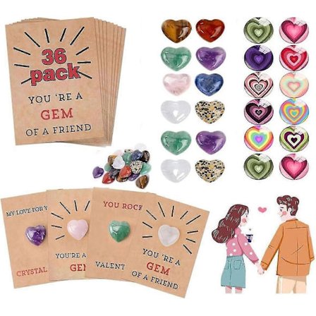 12/36 st Alla hjärtans dag-kort med hjärtformad kristallsten - Alla hjärtans dag-presenter till barn, Alla hjärtans dag-utbyteskortspresent för 