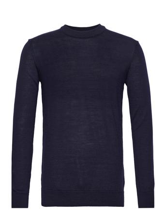 Regular Merino Knit Crew Neck Knowledge Cotton Apparel Navy