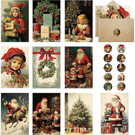 2025 Julekort med kuverter, sæt med 20 nostalgiske julekort med julepostkort A6 julekort