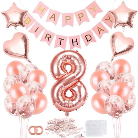 8-års bursdagsjenteballong, rosegull 8-ballong, 8 år gammel bursdag