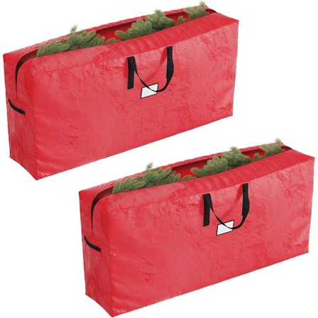 Sæt med 2 opbevaringsposer til juletræer - Passer til 9-fods kunstige træer hver - Beskyt julepynt mod fugt og skader (rød)