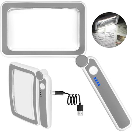 Oppladbar 4X Forstørrelsesglass for Lesing Håndholdt Belyst Sideforstørrelsesglass for Eldre med Nedsatt Syn Lett LED Forstørrelsesglass for Lesing av
