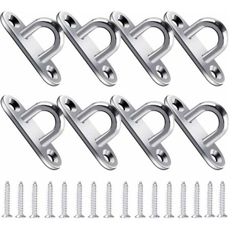 Øyeplate i rustfritt stål, med 16 skruer og plasthetter, tåler opptil 40 kg, perfekt for å henge blomsterpotter og gjerder (8 stk, M5)