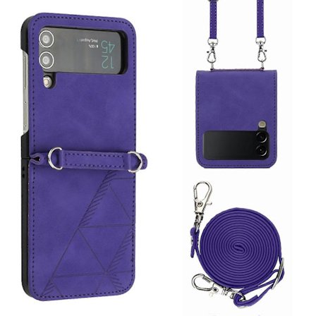 Skal Kompatibelt Med Samsung Galaxy Z Flip 4, Hårt PC-ram + Stöttåligt PU-läderskydd Med Crossbody-rem
