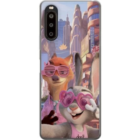 Kompatibel Mobilcover til Sony Sony Xperia 10 II Animalske figurer i solrig bymiljø med rosa solbriller og en positiv besked i en farverig feel-good