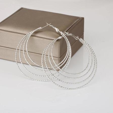 Stora Mönstrade Hoop Silver Örhängen Med 4 Rader 6 Cm Silver