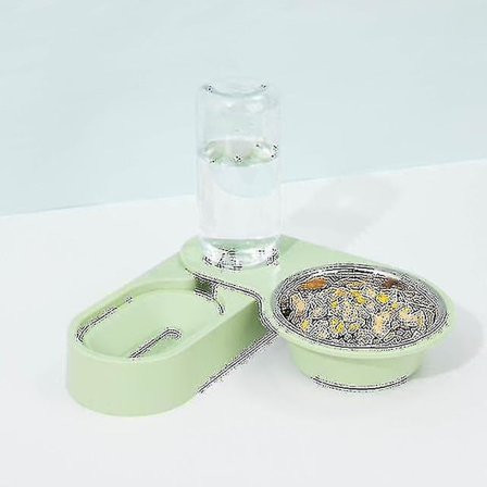 Automatisk kattmat och vattenskål dispenser justerbar kattmatskål med upphöjd ställning husdjursmatning (grön)
