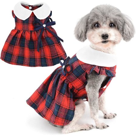 Rutiga hundklänningar för små hundar sommarklänning med rosett söta valpkläder