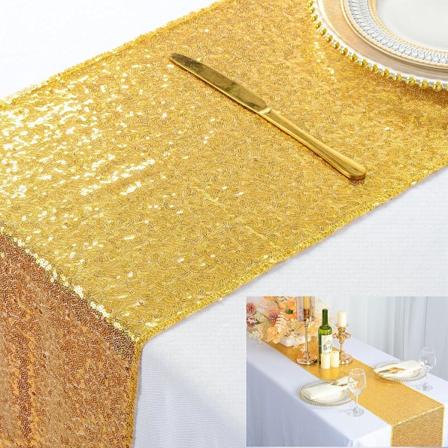 Ruusukullanvärinen paljettipöytäjuoksija häihin/tapahtuman koristeluun 30 x 180 cm (kulta, 1)