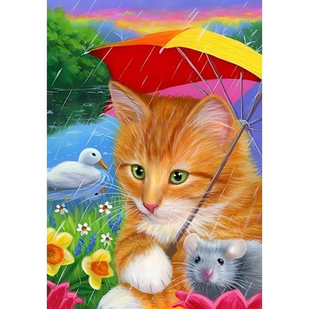 Paraply katt diamantkonst kit, full diamant 5D diamantmålning, med diamant ädelsten konst och hantverk, lämplig för hemväggdekoration 12x16 tum