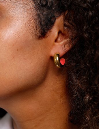 Design Letters Chunky Rainbow Hoop Enamel 8Mm Gold Plated (1 Pcs) - Coral - ONE SIZE