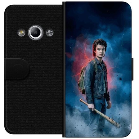 Kompatibel Tegnebogsetui til Samsung Galaxy Xcover 3 Stranger Things karakterportræt med baseballbat lyn og dramatisk blå rød baggrund