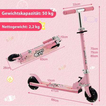 Børnescooter 2-hjulet sparkescooter med blinkende hjul stativ og krydstogt-toddler-legetøj Pink