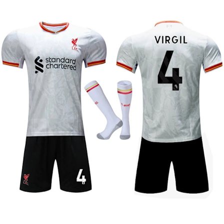 Liverpool Bortaställ Barn & Vuxen Fotbollströja Set med Strumpor 2024-2025 No.4 Virgil L