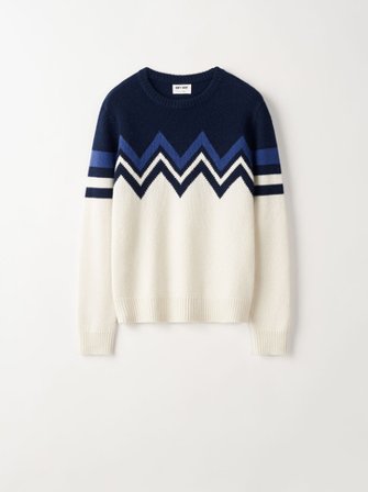 Soft Goat - Chunky Ski O-neck - XL - Parchment/Navy