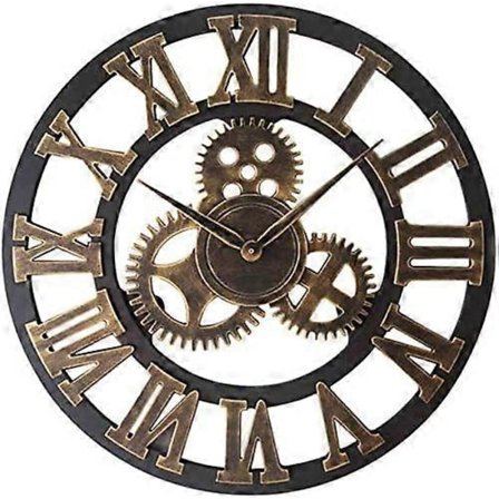 Vintage Stille Ikke-Tikkende Romertal Metal Væg Ur - Boligindretning til Stue, Køkken, Cafe, Hotel og Kontor - 40cm Antik Guld