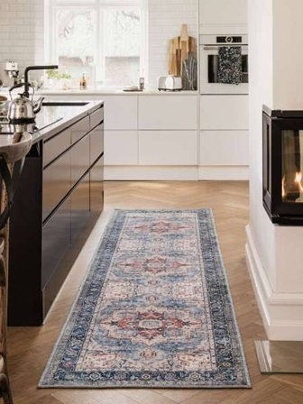 Läufer 80X300 Baumwolle Georgia Oriental Teppich - Blau/Mehrfarbig