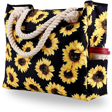 StrandtaskerKompatibel med Kvinder Ekstra Stor Strandtaske Sandtæt Sød Strandtaske Lærredspooltaske med Indvendige Lommer (Solsikke)