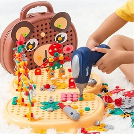 Verktøykasse - Utvikle kreativitet, Byggeklosser for barn, Elektrisk drill puslespill leke med drill skrutrekker verktøy, Pedagogiske leker for gutter