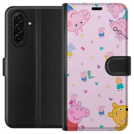 Kompatibel Tegnebogsetui til Samsung Galaxy A17 5G Peppa Gris med en baby i armene, morgris motiv i farverig og blød børneillustration med hjerter