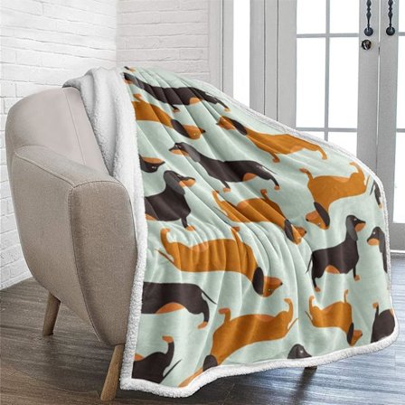 130×150cm Dachshund Teppe Vendelig Hund Trykk Sherpa Teppe for Barn Tenåringer Voksne Fleece Solid B