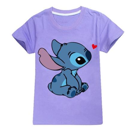 Lilo & Stitch Boys Girls T-shirt Grafiskt print T-shirt Kortärmad Casual Child Top Purple 130cm