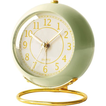 Lille Bordur, Retro Soveværelse Bord Vintage Analog Alarmur, Lydløs Ikke-tikkende Guld Ur, Sengelamper Æstetisk (Lysegrøn) (1 stk