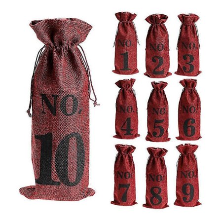 1 till 10 Jutevinpåsar Blindprovning, Vinpåsar Bröllop Bordnummer, Vinprovningspåsar, Fest