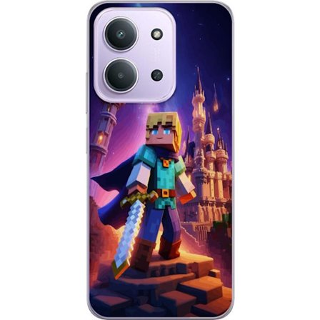 Kompatibelt Mobilskal till Xiaomi Xiaomi Redmi 15C Blockhjälte med svärd framför magiskt slott, i en nattlig fantasymiljö, episkt äventyrsmotiv