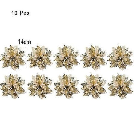 10/5/1 st Julblommor Röda Glitter Pulver Blomhuvuden För Noel Hem Träd Ornament Navidad Fest Bordsdekorationer