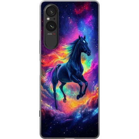 Kompatibelt Mobilskal till Sony Sony Xperia 10 VI Färgstark galaxhäst med regnbågsmane i rymdmiljö, magisk fantasyillustration för barnrum, poste