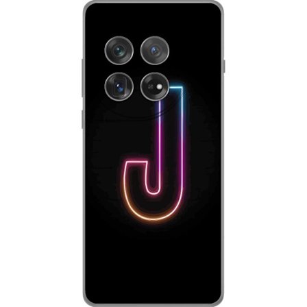 Kompatibelt Mobilskal till OnePlus OnePlus 12 Minimalistisk neonbokstav J i färgskiftande ljus mot svart bakgrund