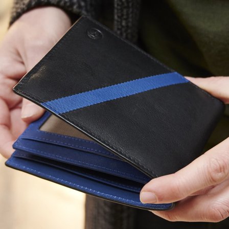 Lind Schwarze & Blaue Leder RFID Geldbörse für Männer - Kartenetuis
