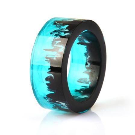 Blå Resin Ring Bjerge Træ Indvendig Magisk Verden I En Lille Landskab Ring Til Kvinder Mænd Smykker Kvindelige Finger Punk Smykker