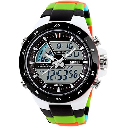 Led Digitala klockor Herr 50m Vattentät Sport Militär Klockor Dual Time Electronic Quartz Watch