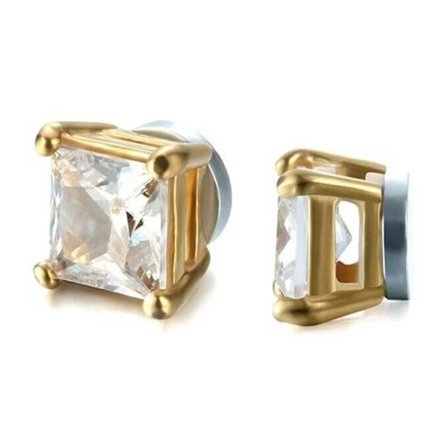 2-pack magnetisk piercing falske øreringe kvadratkrystal guld