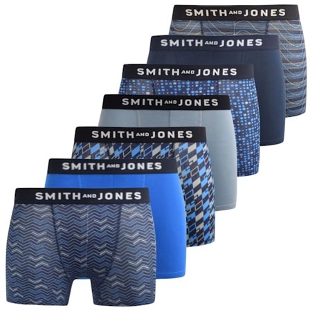 Smith & Jones Zyden Boxerkalsonger för män med blandade designer (7-pack)