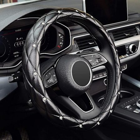 Diamant Läder Ratt Hjulskydd Med Bling Kristall Rhineston