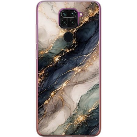 Yhteensopiva Puhelinkuori Xiaomi Xiaomi Redmi Note 9 Ylellinen abstrakti marmoritaide mustalla, valkoisella ja kullalla elegantteine linjoineen, ekskl