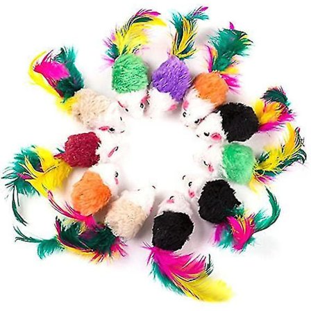 Kattelegetøj 10 stk. Falske Mus Kæledyrs Kattelegetøj Mini Farverige Fjer